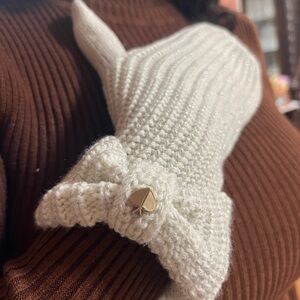 Kate Spade Cream Knit Mittens with Bow